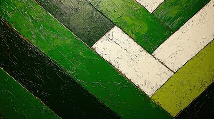 Abstract Geometric Pattern of Green and White Diagonal Stripes