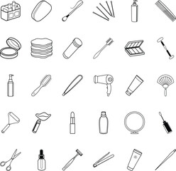 Beauty, Cosmetics, Makeup, Tools, Kit, Accessories, Hygiene, Care, Products, Icons