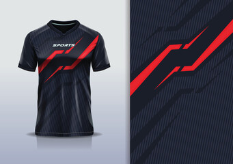 T-shirt mockup abstract stripe line jersey design for football, soccer, racing, esports, running, in red black color © Nimpuna O