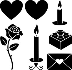 Romantic Icons Set for Valentine's Day or Wedding Vector Design