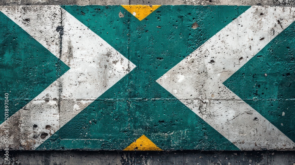 Poster weathered concrete with intersecting teal white and yellow diagonal lines abstract background