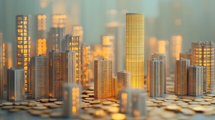 Tall buildings and coins are the same height 