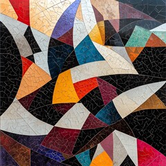 Abstract geometric painting.  Vibrant colors, cracked texture. Modern art.