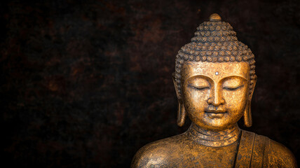 Nirvana Day Themed, serene golden Buddha statue with intricate details and calm expression
