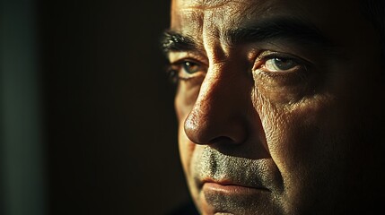 A thoughtful portrait of an adult with light softly illuminating their face suggesting introspection