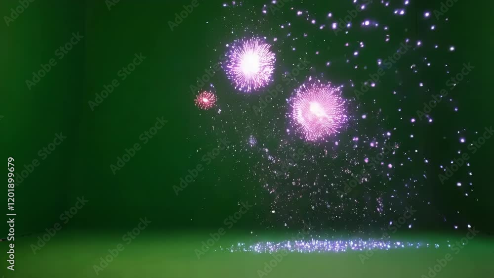 Aufkleber pink and purple fireworks explode on a green screen background, creating a vibrant and dynamic visua