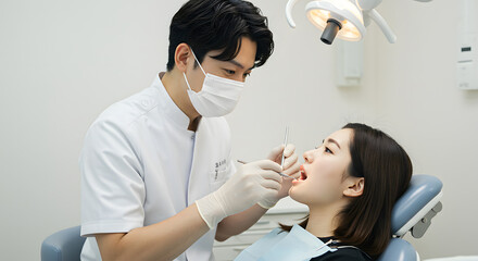 Obraz premium Asian dentist performing dental procedure on patient in modern medical office environment