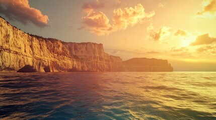 Golden hour at the cliffs a breathtaking view of the sea and rocky coast under sunset light