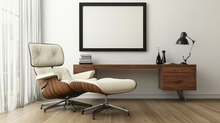 Modern Minimalist Office Setup with Stylish Chair and Desk