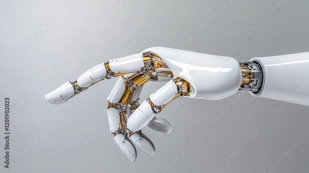 Poster this image captures a highly detailed robotic hand in a poised, graceful position, highlighting adva