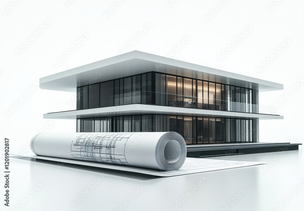 Poster modern architectural design with detailed blueprints showcasing future building concept and innovati