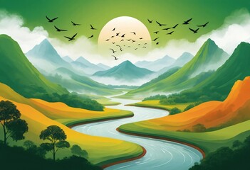 landscape with mountains and hills