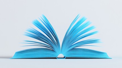 Open Blue Book with Pages Fanned Out in a Minimalist Style