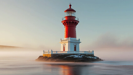 Fototapeta premium Gorgeous red-and-white antique lighthouse, isolated on a white background, North Sea, Amrum
