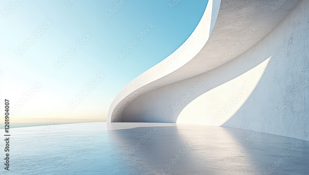 Poster modern architectural design with smooth curves and bright sky creating a serene atmosphere in a mini