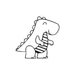 a line art drawing of a super cute dinosaur cartoon character for coloring page