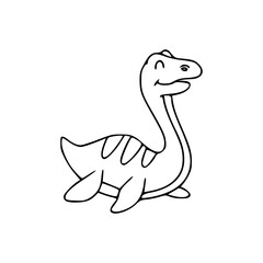 a line art drawing of a super cute dinosaur cartoon character for coloring page