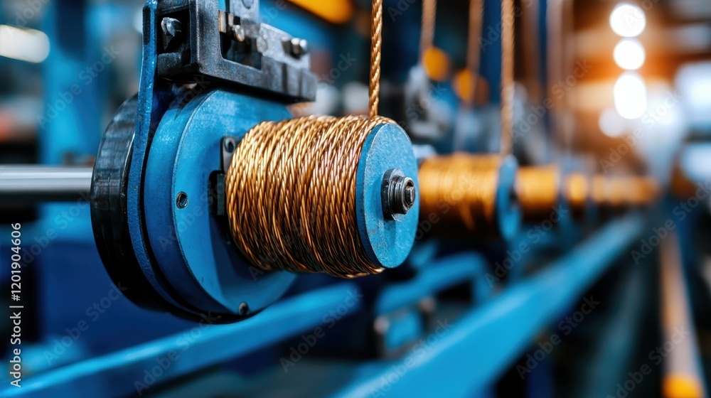 Aufkleber a detailed view of copper wire spools wound around a mechanical component in an industrial factory e