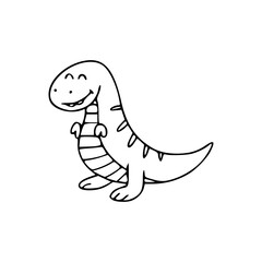 a line art drawing of a super cute dinosaur cartoon character for coloring page