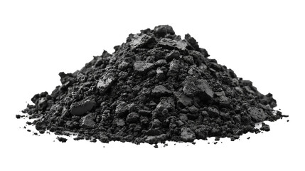 Black Soil Texture with Rich Details: A Close-Up View on a Crisp White Background