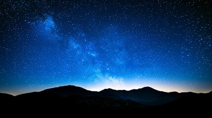 Milky Way over mountain range at night, stargazing.