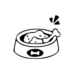 a line art drawing of a dog eating place in cartoon style