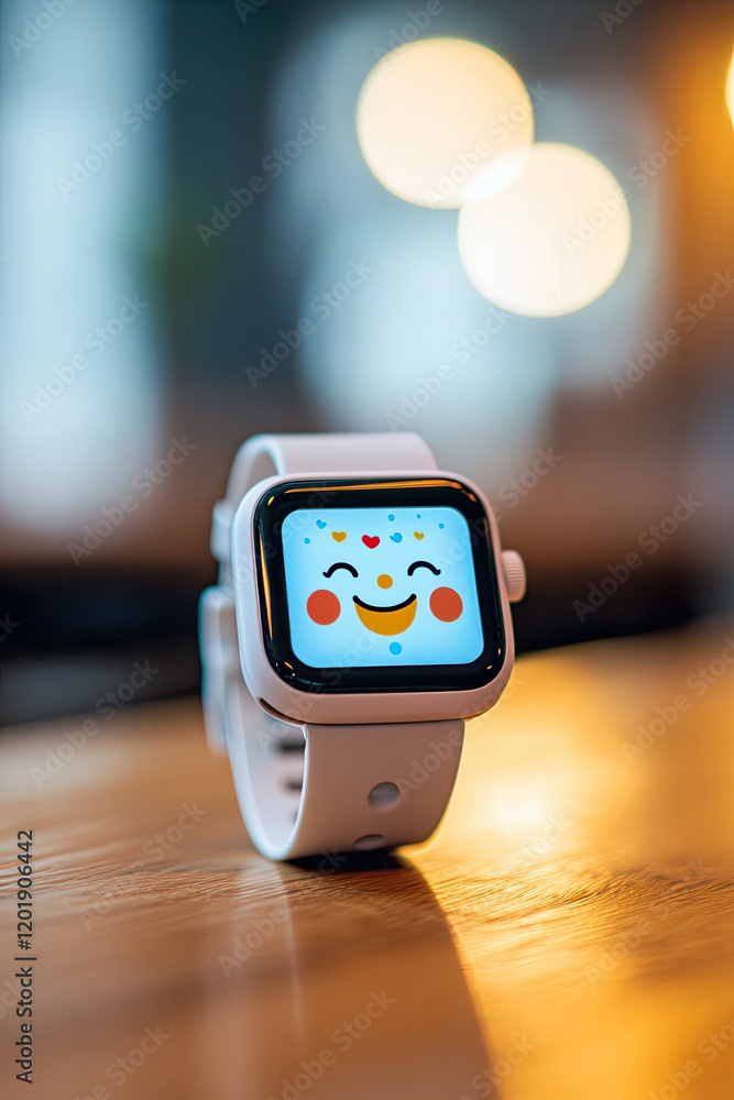 Canvas Prints a smartwatch with a happy face, counting steps and clapping