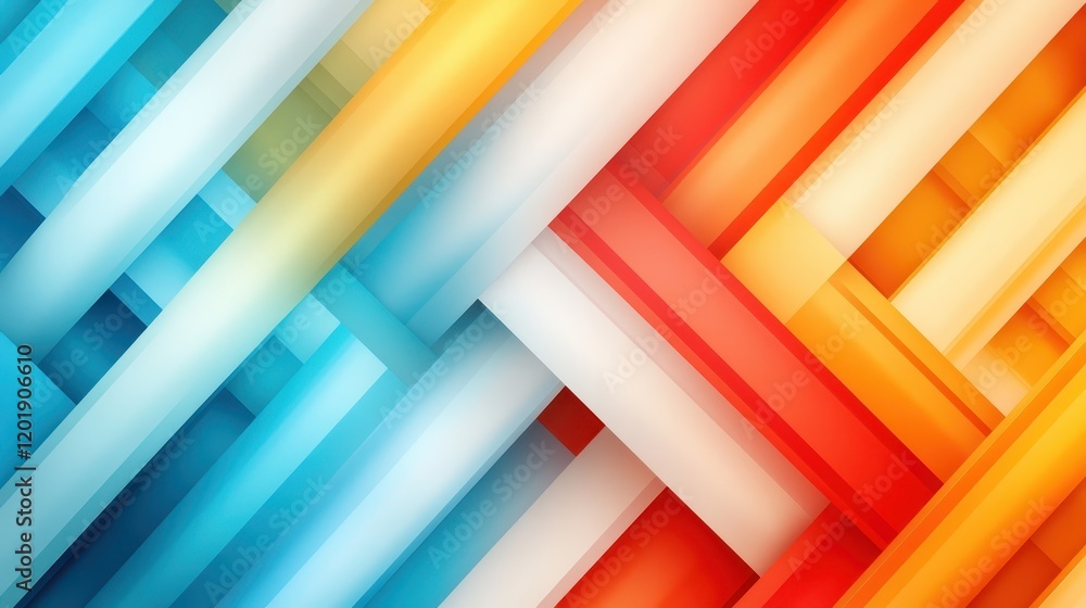Poster a vibrant abstract image showcasing an intricate geometric pattern in bright oranges, reds, blues, a