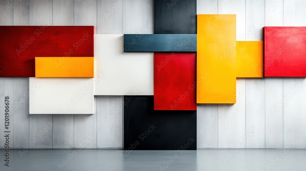Aufkleber an abstract piece of art displaying a colorful arrangement of geometric blocks and shapes, using vib