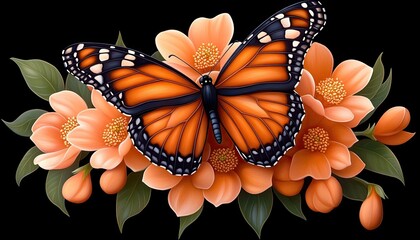 Monarch Butterfly Resting Among Peach Blossoms