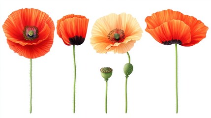 Obraz premium Vibrant Collection of Poppy Flowers in Various Stages of Blooming