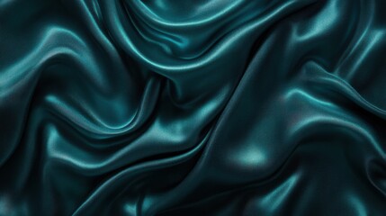 Obraz premium Elegant Deep Teal Satin Fabric Texture with Soft Flowing Drapery