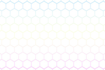 上から青、黄色、ピンクのグラデーションに変化するハニカム模様