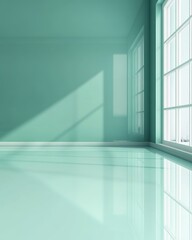 Obraz premium Bright mint green room with large windows.
