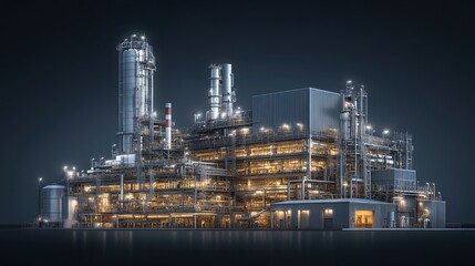 Modern Industrial Complex with Illuminated Infrastructure at Night