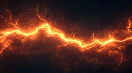 Fiery Orange Lightning Bolts Across Dark Sky