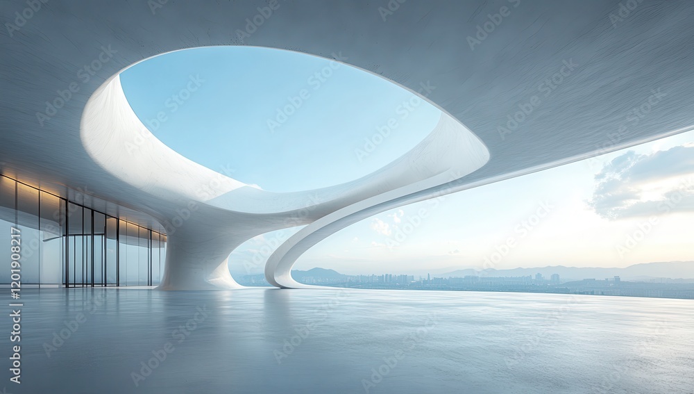 Aufkleber modern architectural interior with organic shape and open sky view in a futuristic space featuring s