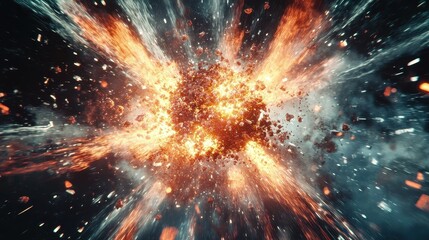 Virus exploding into particles, [virus, destruction, healthcare progress], [dramatic motion, bright fragments, scientific aesthetic] 