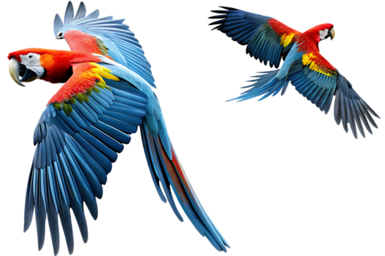 Scarlet macaw parrot flyingisolated on white background PNG,
