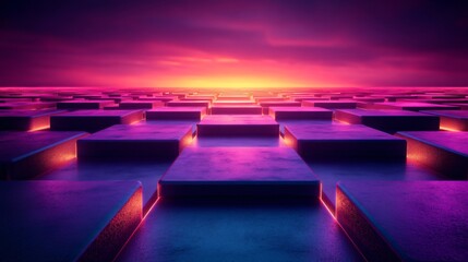 Obraz premium Glowing Violet Boxes in Diagonal Pattern with Soft Edges and Futuristic Shadows