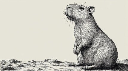 Detailed Illustration of a Standing Rodent in Natural Setting
