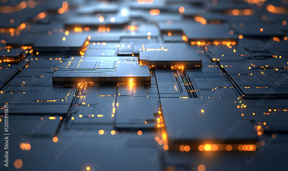 Poster abstract digital circuit board with glowing connections, representing technological innovation and f
