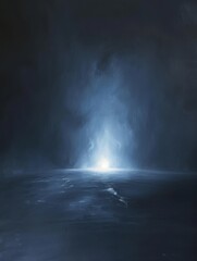 Fototapeta premium Ethereal Blue: A Mystical Landscape of Light and Shadow on a Dark Ocean