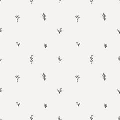 Line Art Floral Seamless Pattern. Hand Drawn Botanical Illustration.