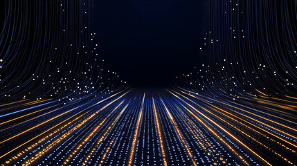 Striking visual of light trails converging in dark space with vibrant colors and dynamic patterns