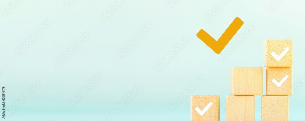 Poster stacked blocks with check marks and symbol