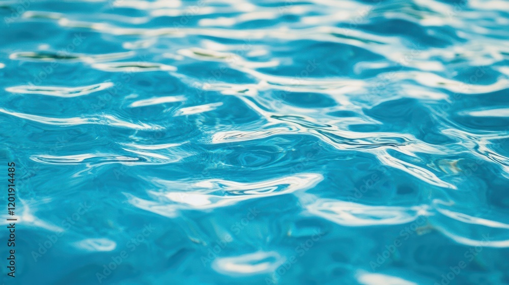Poster close-up view of blue water with gentle ripples and reflections creating a calming and tranquil aest