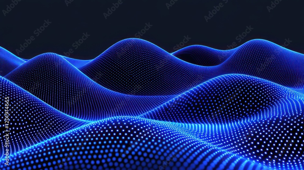 Canvas Prints abstract glowing blue particle wave landscape. futuristic digital art with dark background