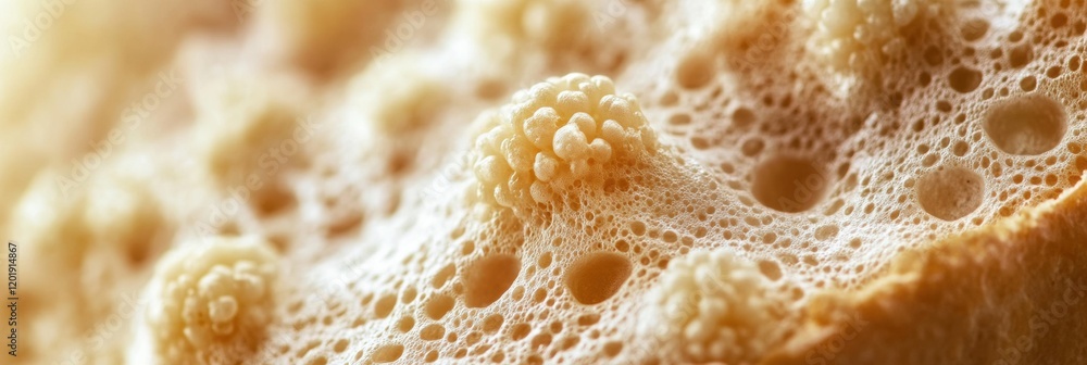 Aufkleber Close up view of bacteria growth on bread showing distinct structures and texture under a microscope. Generative AI