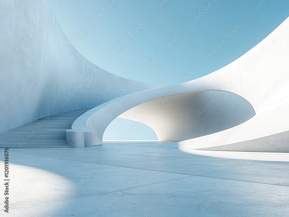 Aufkleber modern minimalist architecture with abstract lines and smooth curves, showcasing a serene and spacio